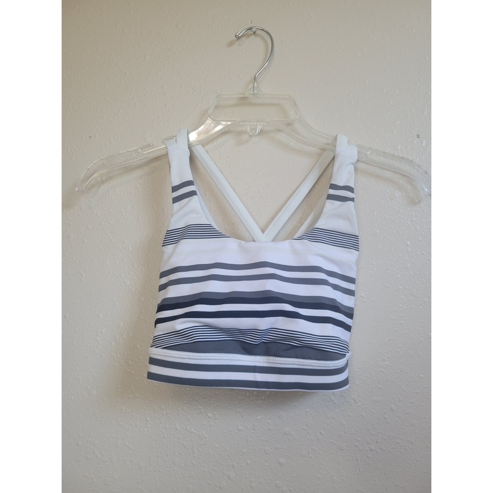 Lululemon Energy Bra White Gray Groovy Stripe Nimbus Criss Cross Straps 4